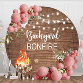 Aperturee - Aperturee Boho Leaves Backyard Bonfire Round Wood Backdrop